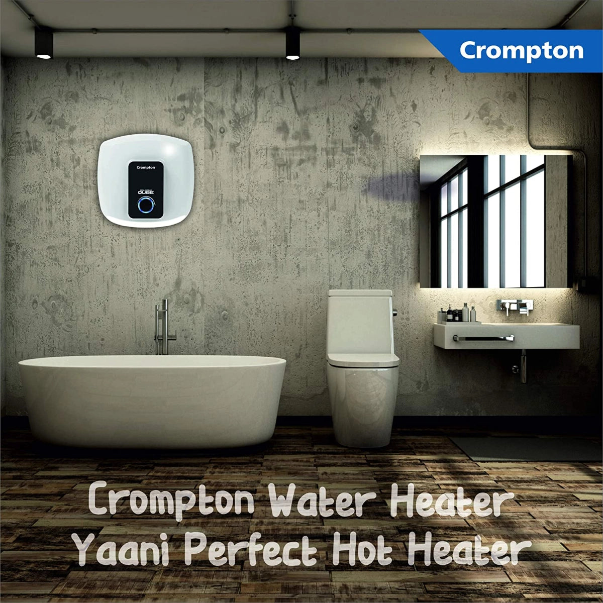 Crompton Solarium Qube Electric Water Heater 15 Litres 2000 Watt,230V AC,50Hz (ASWH-2415) White and Black