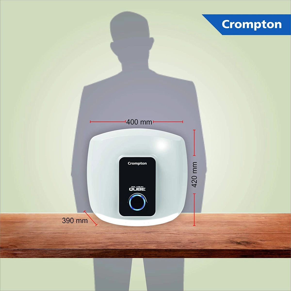 Crompton Solarium Qube Electric Water Heater 15 Litres 2000 Watt,230V AC,50Hz (ASWH-2415) White and Black