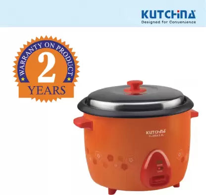 Kutchina Flora Rice Cooker 2.2L Non Stick Electric Rice Cooker with Steaming Feature Orange