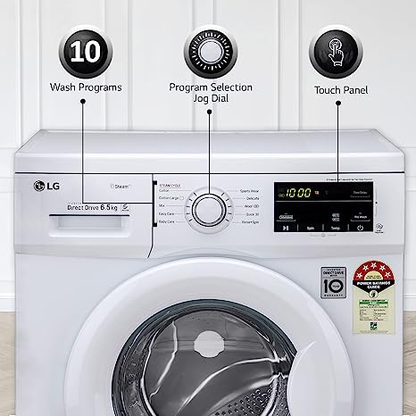 LG 6.5 Kg 5 Star Inverter Direct Drive Fully Automatic Front Load Washing Machine (FHM1065SDW, Steam Wash, In-Built Heater, Touch Panel, White)