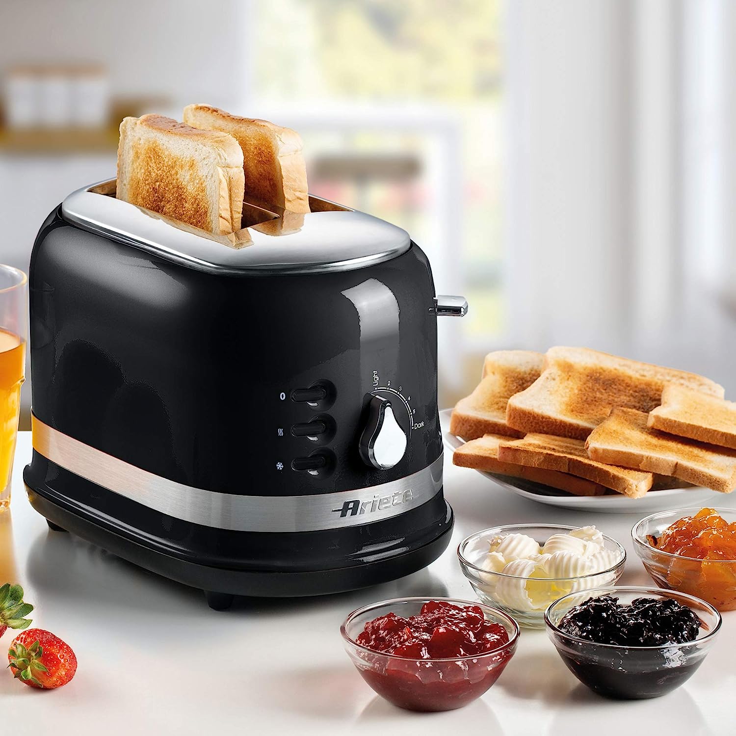 Ariete 0149B Moderna 2 Slice Toaster, Defrost, Heating & Cooking Function, Black