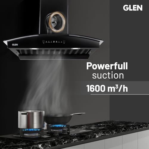 Glen 90 cm 1600 m3/hr BLDC Filterless Autoclean Kitchen Chimney with Heat Sensor (Fabia BLDC BLACK 90cm)