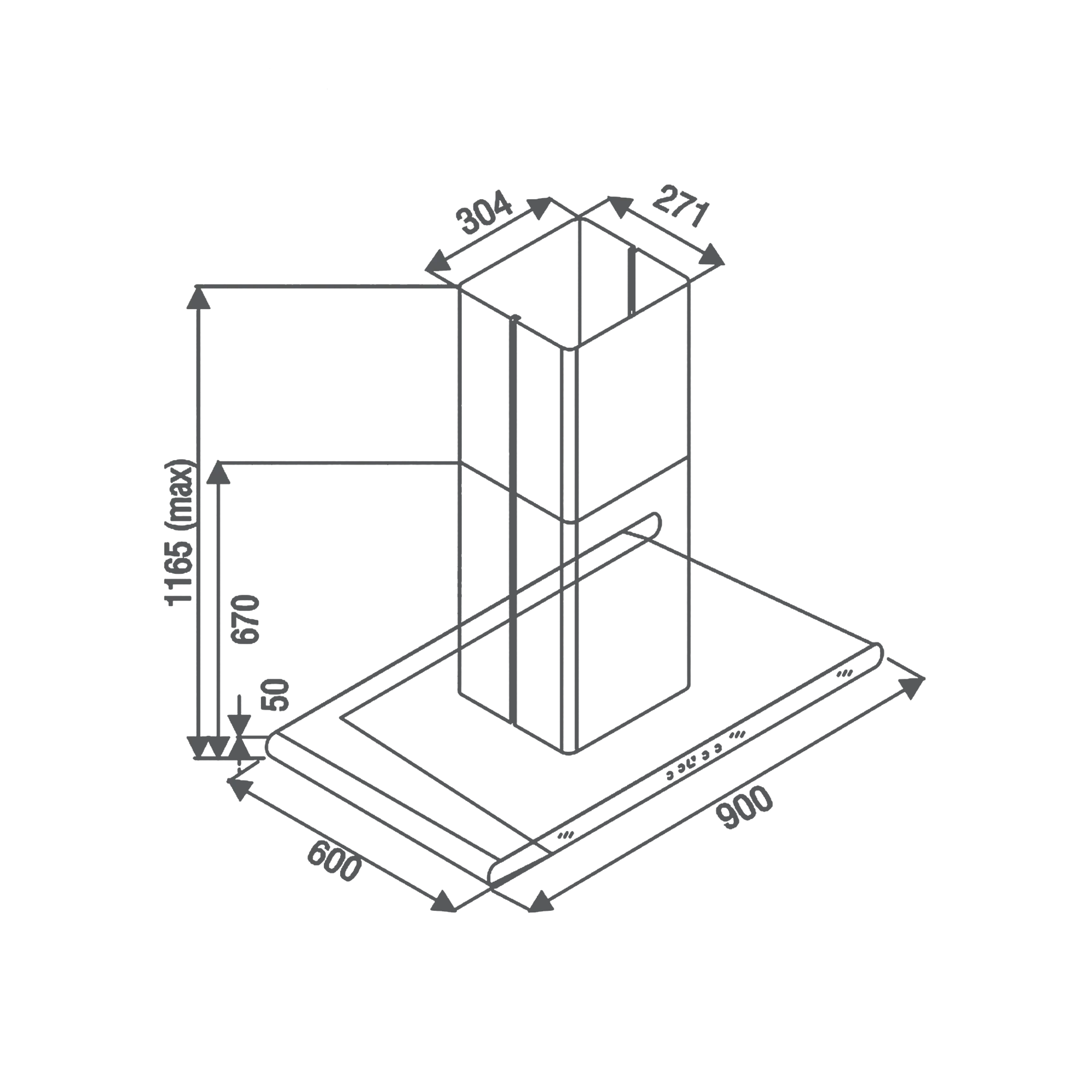 Kaff CANARY DHC BF 90 IS B - Island Chimney with Touch Controls, Digital Display, Round Edges