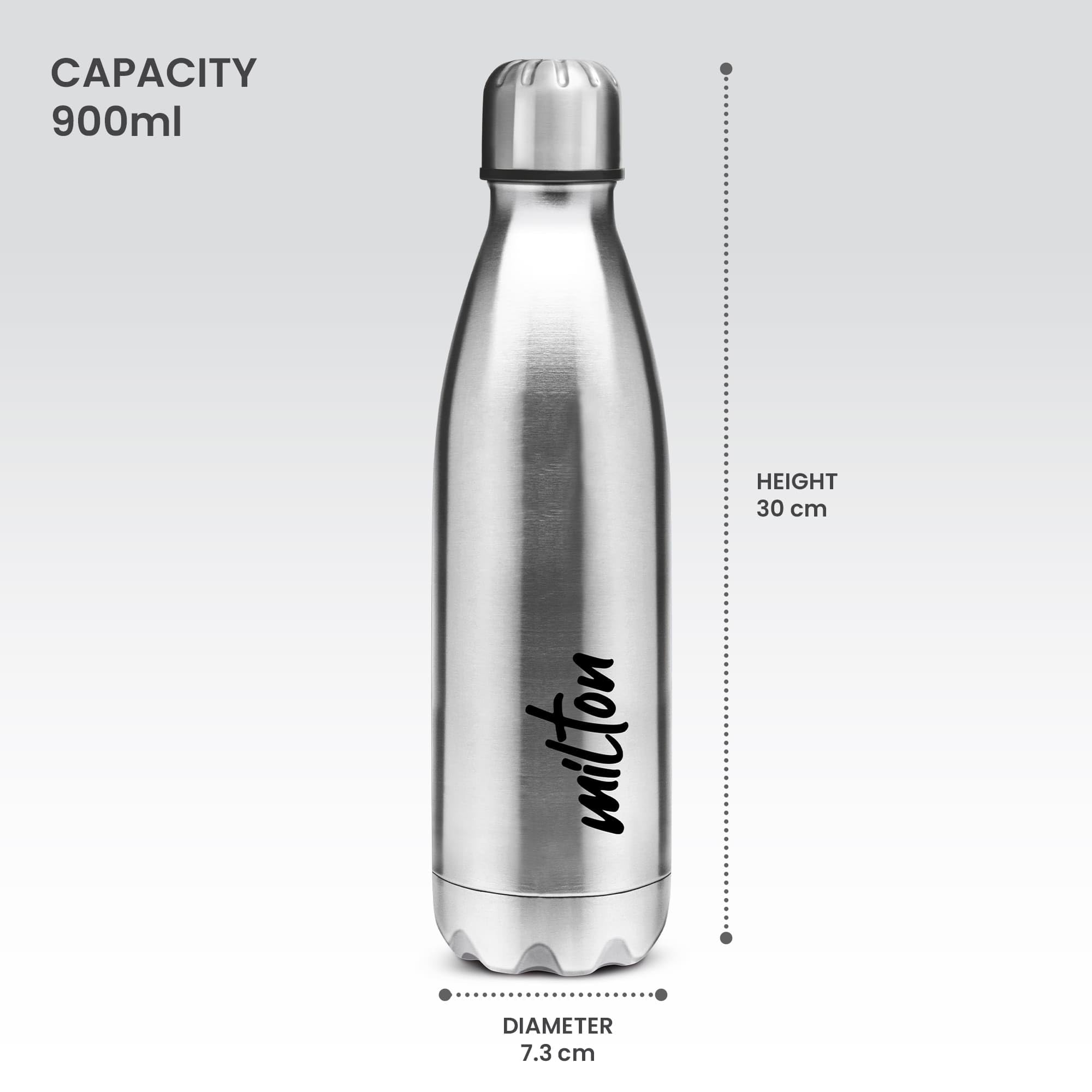 MILTON Shine 1000 Stainless Steel Water Bottle, 900 ml, Silver | Leak Proof | Office Bottle | Sports Bottle | Home | Kitchen | Hiking | Treking Bottle | Travel Bottle