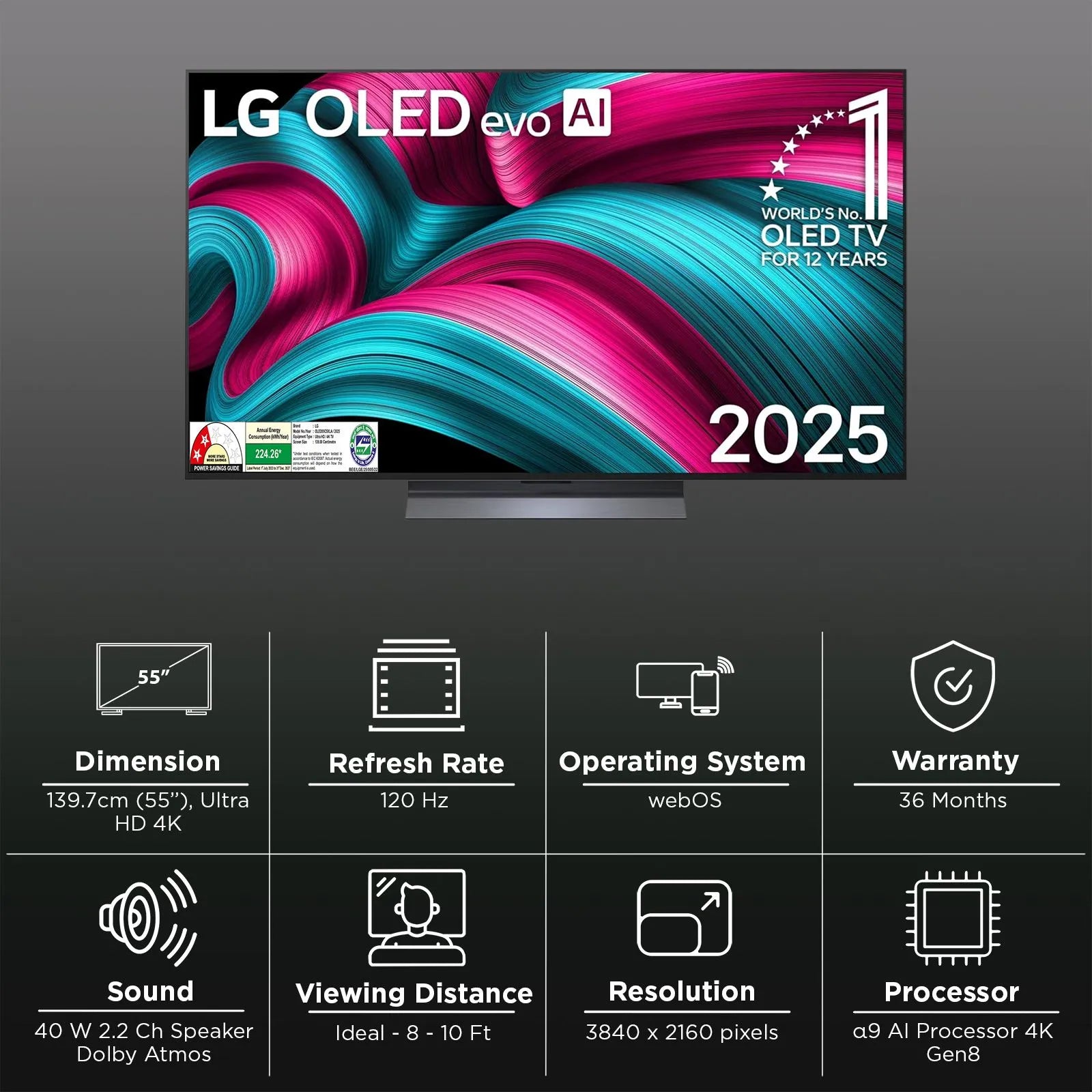 LG C5 55 OLED 4K Ultra HD Smart TV with AI, WebOS, Dolby Vision & Atmos