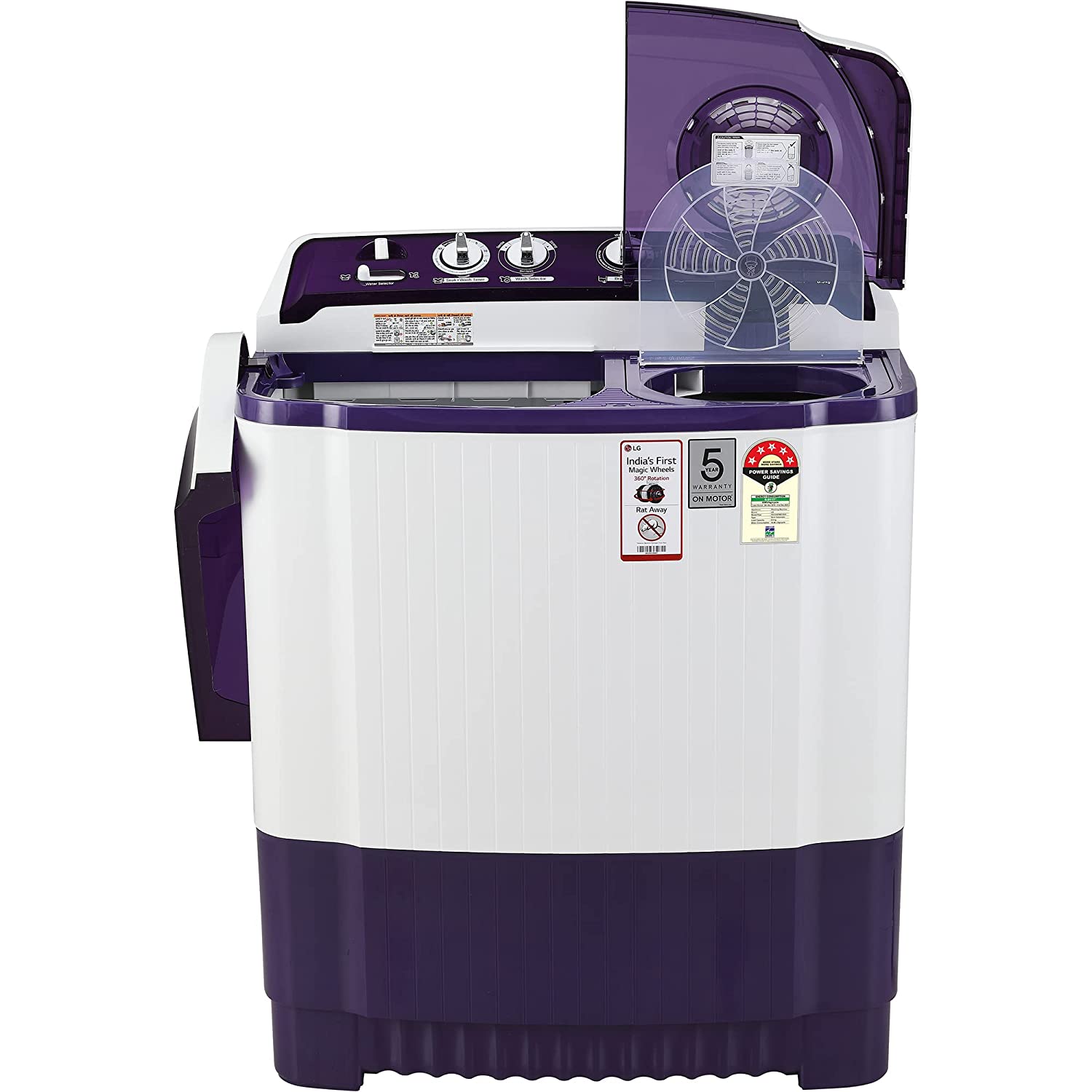 LG 8.5 Kg 5 Star Semi-Automatic Top Loading Washing Machine (P8535SPMZ, Purple, Roller Jet Pulsator), Large