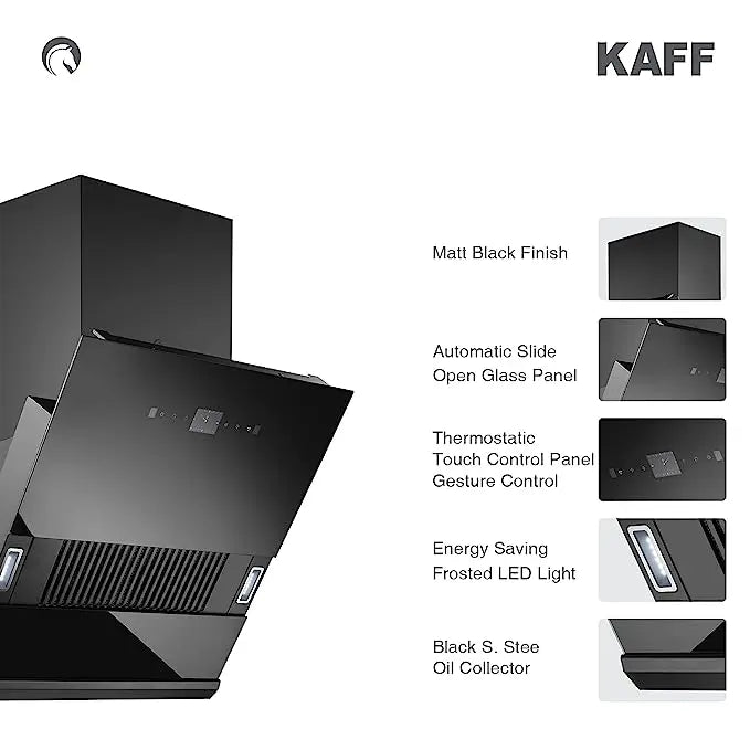 KAFF HAWK DHC 60 Chimney | Filter-Less + Dry Heat Auto Clean Technology | Automatic Slide Open Glass Panel | Gesture Control