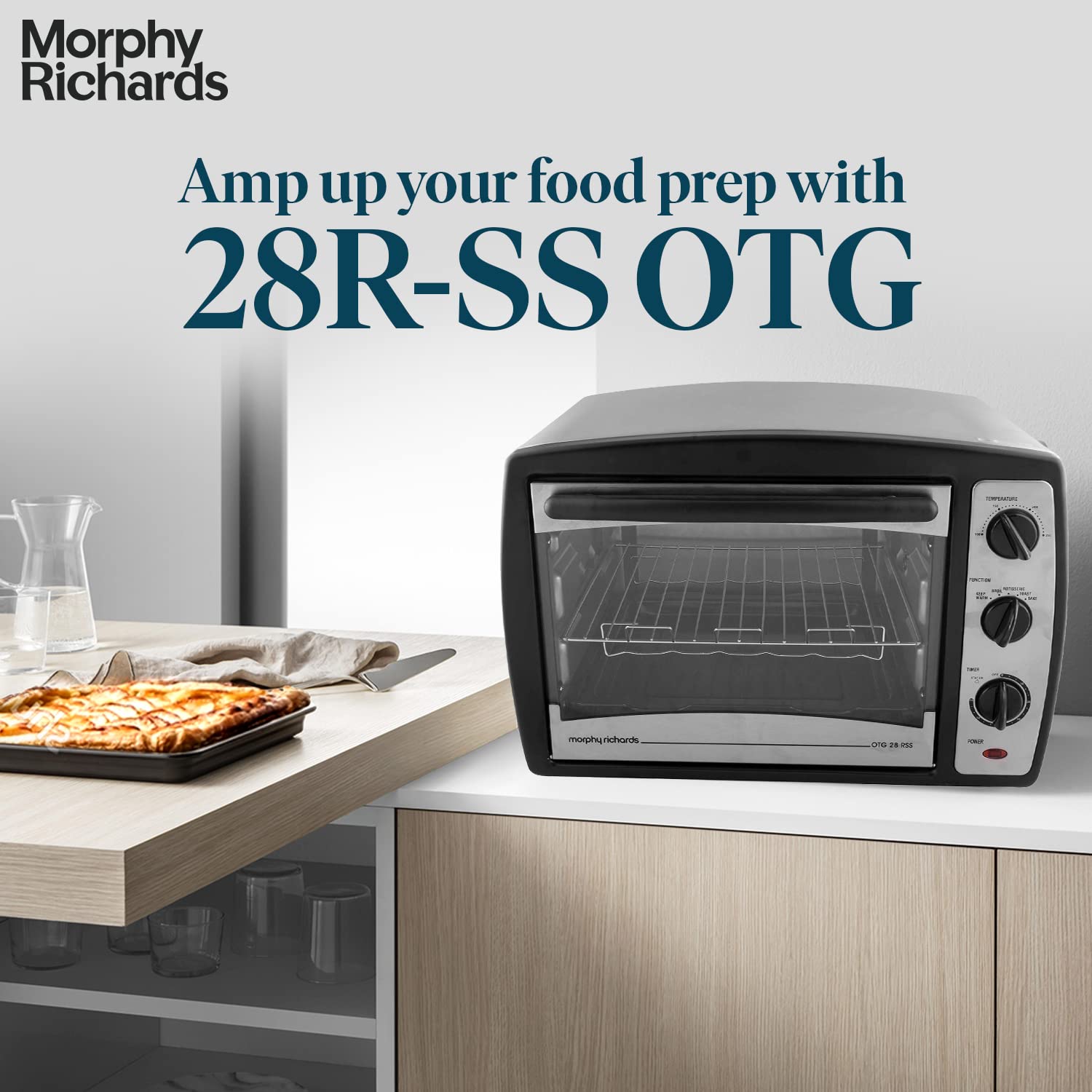 Morphy Richards Motorised Rotisserie Stay On Function Mirror Finish Door Stainless Steel Body Oven Toaster Griller RSS - 28 Liter (Black),1600 Watts