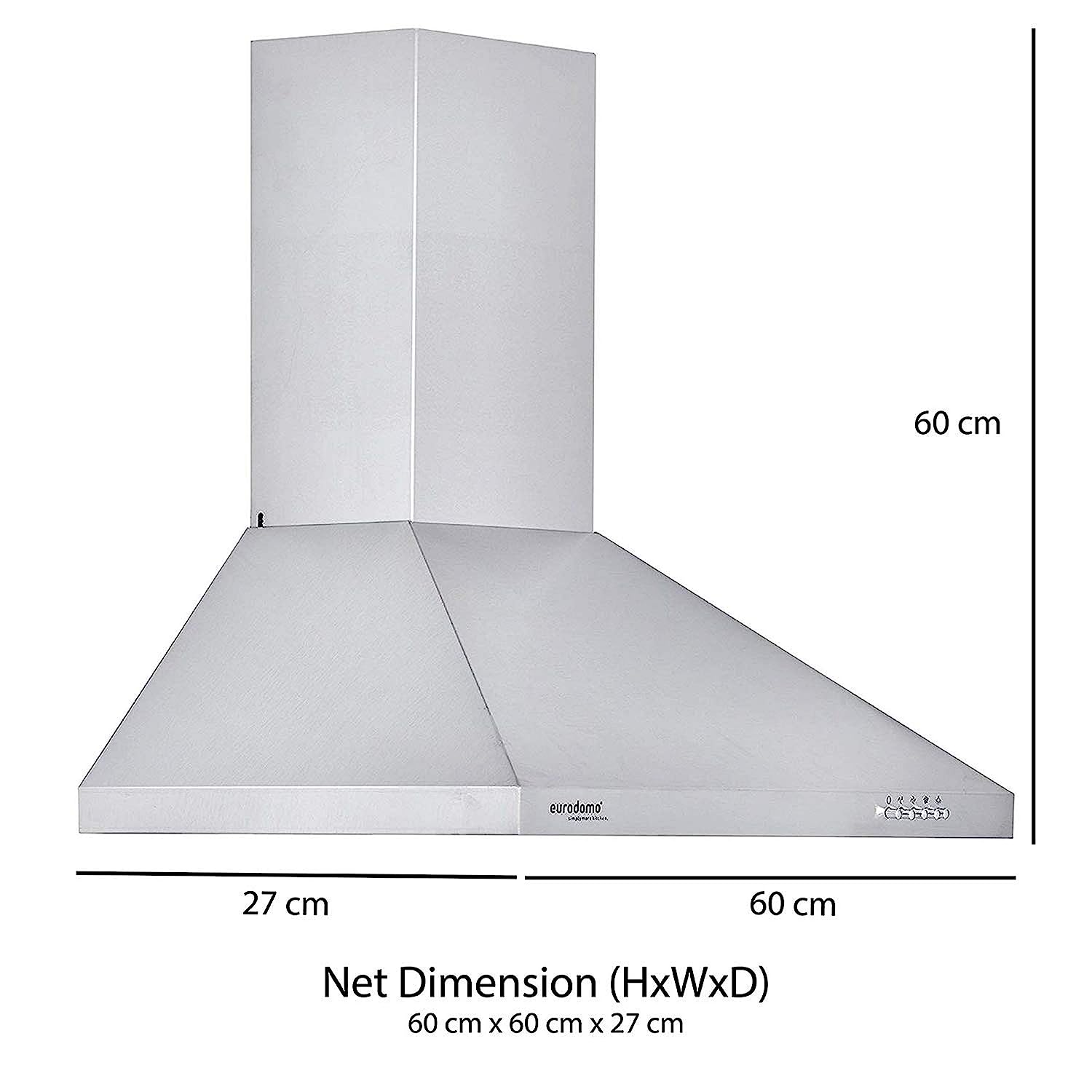 Eurodomo 60cm 850 m3/hr Chimney (Sapphire PB SS 60, 2 Cassette Filters, Stainless Steel))