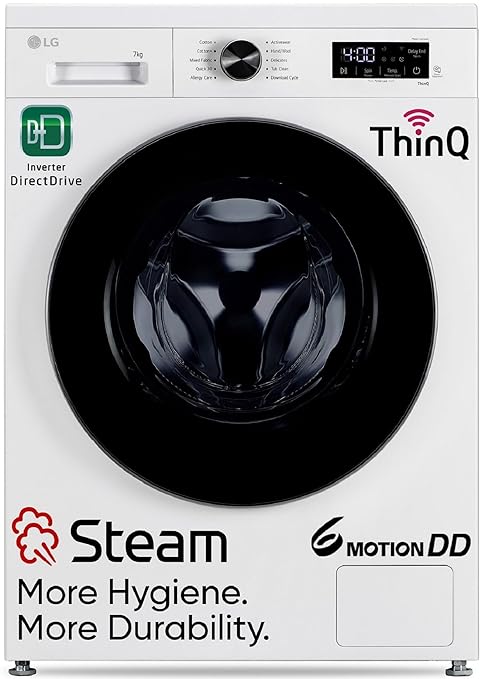 LG 7 Kg 5 Star Wi-Fi, Steam, Inverter Direct Drive Technology, 6 Motion DD, Fully-Automatic Front Load Washing Machine (FHB1207Z4W, Allergy Care, In-Built Heater, Touch Panel, Blue White)