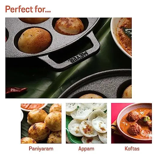 Meyer Cast Iron 2 Sides Handle Appam Pan 48485 26cm Black