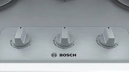 Bosch Built in Gas Hob Stainless Steel Glass 3 Burner Auto Ignition 70 cm 2 Mini Triple Ring Brass Burner and 1 Double Ring Brass (PMD83D51NX)