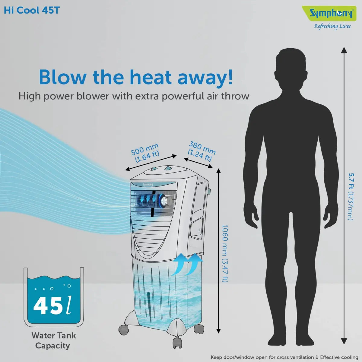 Symphony Hicool 45T Personal Air Cooler for Home with Honeycomb Pad (45L, White)