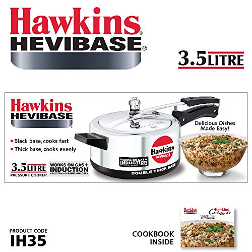 Hawkins 3.5 Litre Hevibase Pressure Cooker, Induction Inner Lid Cooker, Silver (IH35)