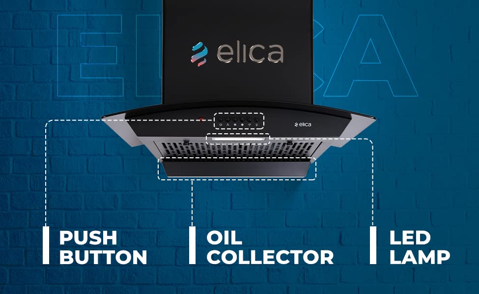 Elica 60 cm 1310 m3/hr Filterless Auto Clean Chimney (FLCG PB 600 HAC NERO, Push Button Control, Black)