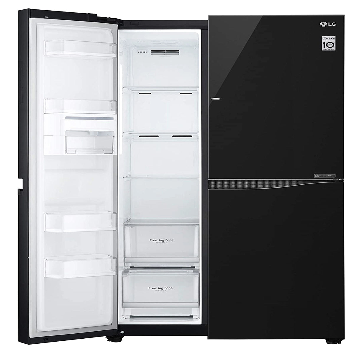 LG 679 L Side by Side Inverter Refrigerator (GC-M247UGBM, Black Glass)