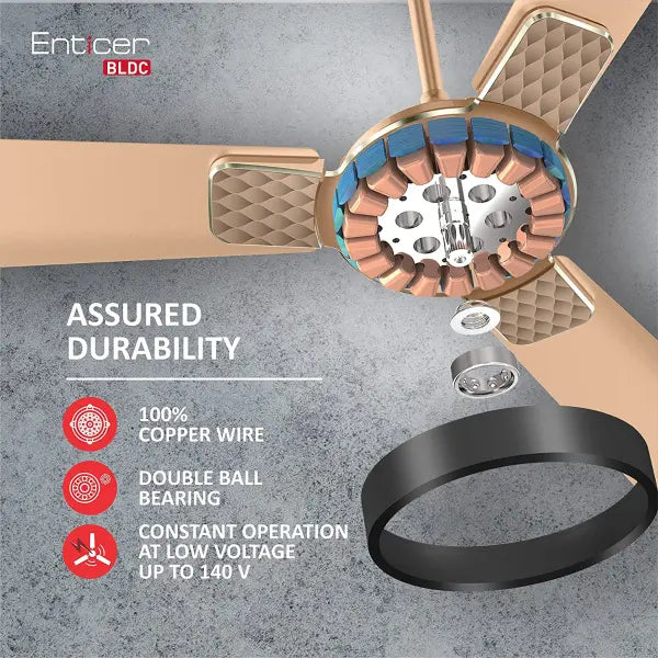 Havells Enticer 1200mm Energy Saving with Remote Control BLDC Ceiling Fan Champagne