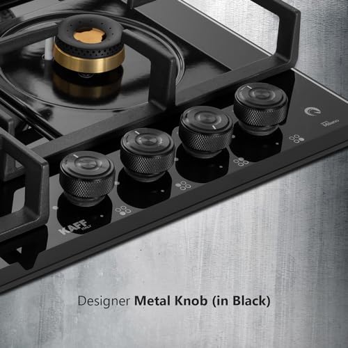 KAFF HBR 604 Built-in Hob/Hobtop 4 Burners, Auto Electric Ignition Glass Top, 60 CM, Powerful Brass Burners, 8 MM Thick Toughened Glass, Enamelled Matt Grills (Black)