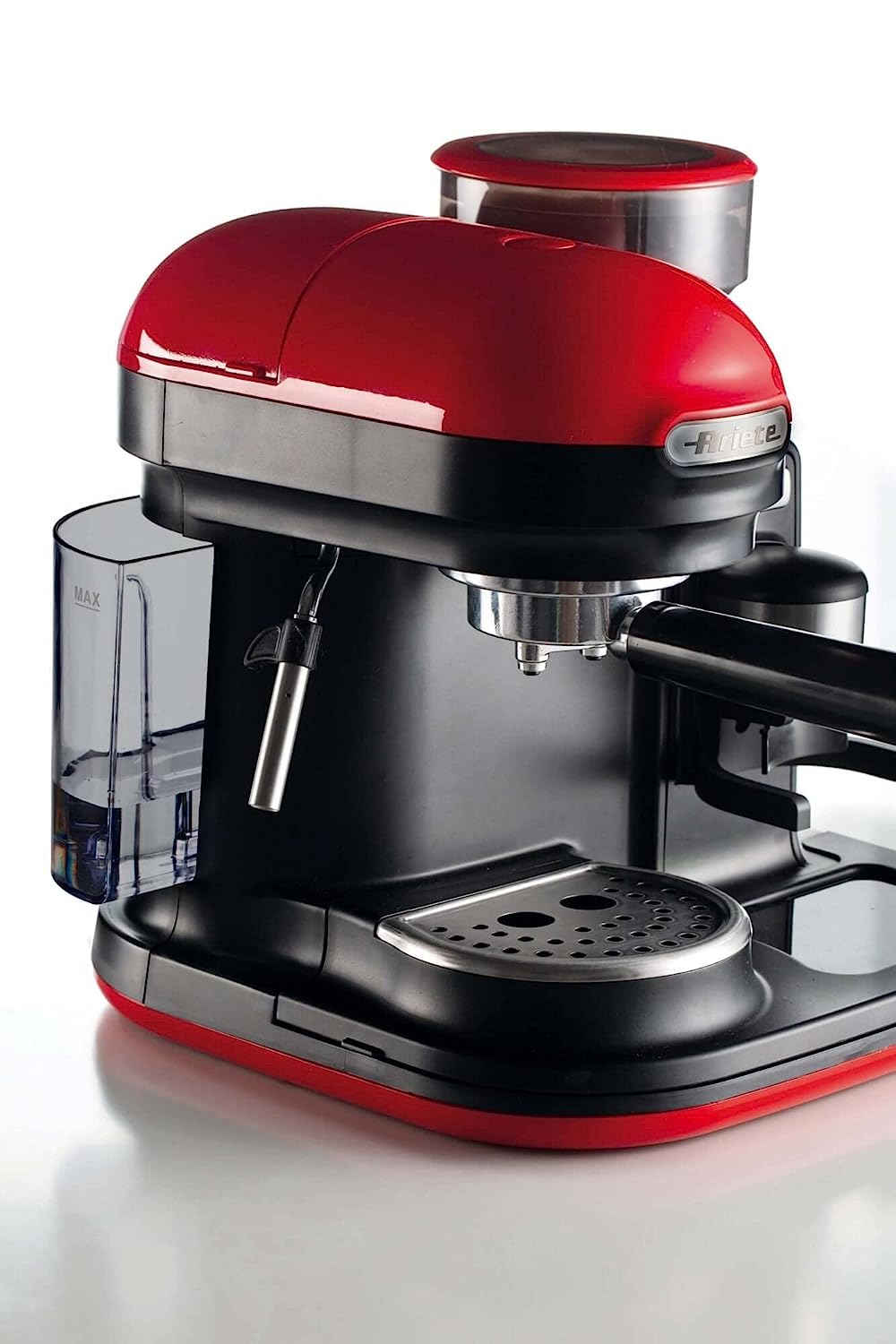 Ariete 1318 Espresso machine with integrated grinder Modern, For coffee beans and powder, Cappuccinatore latte, Filter 1 and 2 cups, 1080 W, 800 cubic_centimeters, 15, Red
