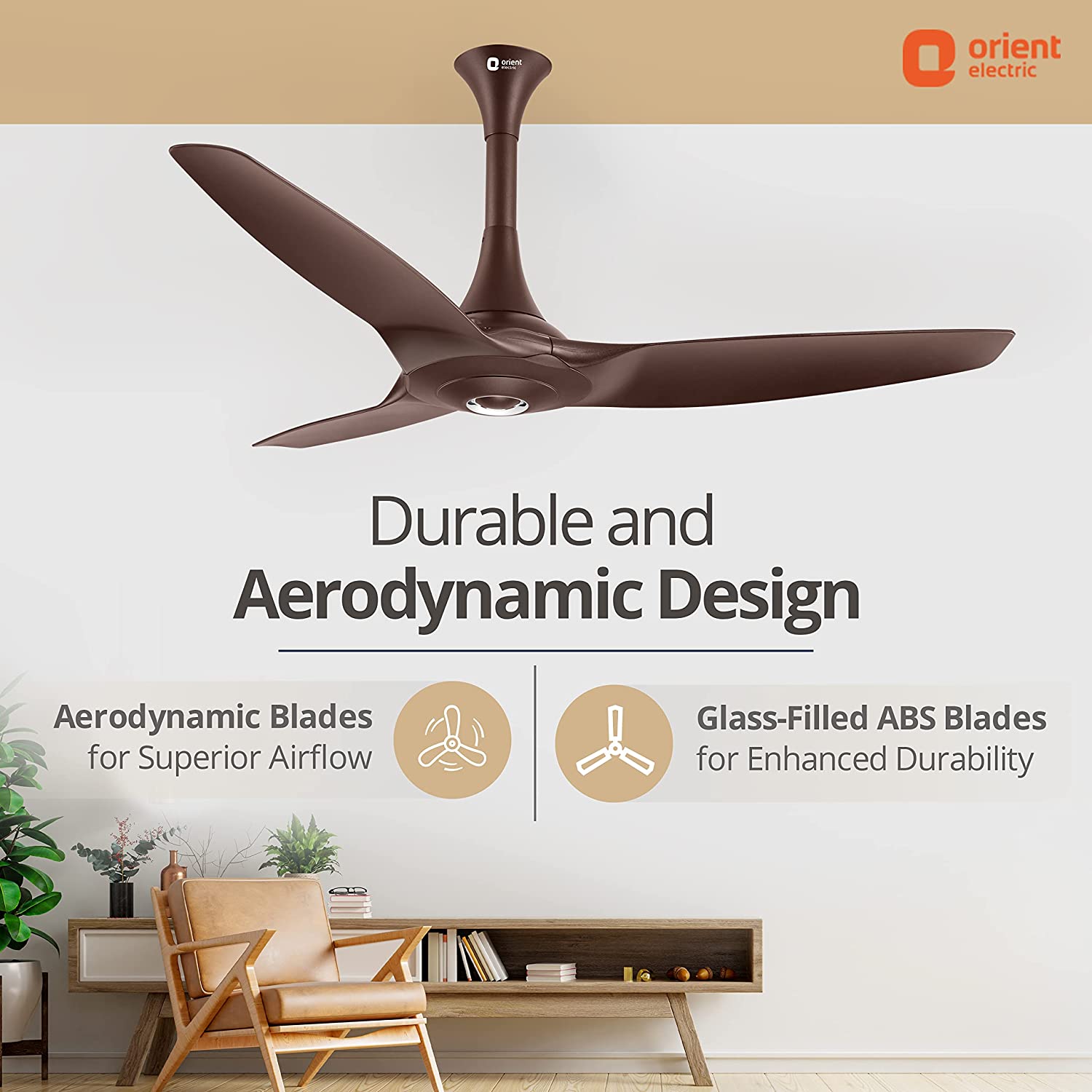 Orient Electric Aeroquiet 1230mm Ceiling Fan Roasted Coffee