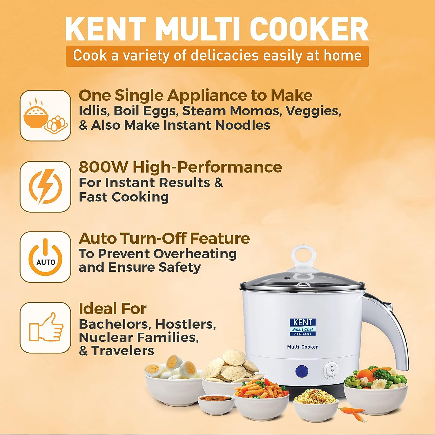 KENT Smart Multi Purpose Kettle Cum Steamer 1.2 Liter 800W
