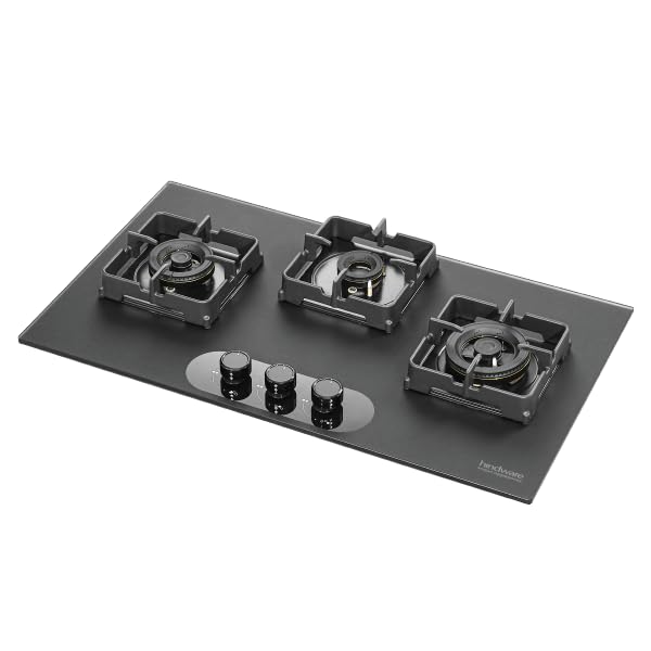 Hindware Ilaria 3B 78CM Hob | Built-in Hob w/ Flame Failure Device | Matt Black Frost Glass