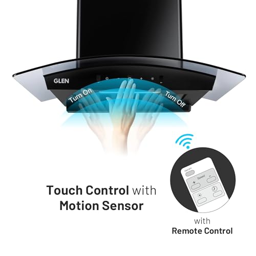 Glen Auto Clean Curved Glass Filter-less Kitchen Chimney 76cm, Motion Sensor control with Digital Display 1500 m3/h (6059 DI BL AC)