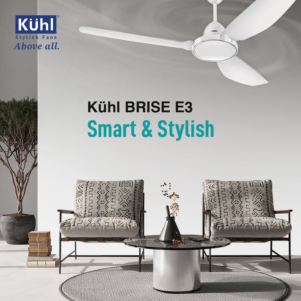 KUHL Brise E3 | 1320mm BLDC Ceiling Fan | 30W | 5-Star Rated | Energy-Saving Up to 65% | IoT & Remote Control | Reverse Mode | 5 - Year Warranty | Free Installation | White