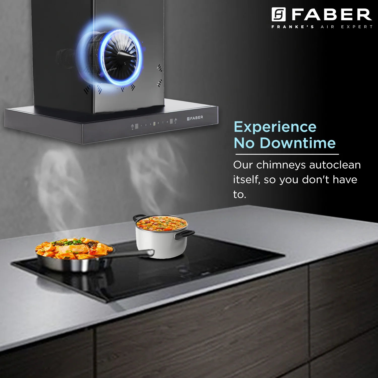 Faber 60 Cm Filterless Kitchen Chimney - HOOD CYGNUS IN 3D HC SC FL BK