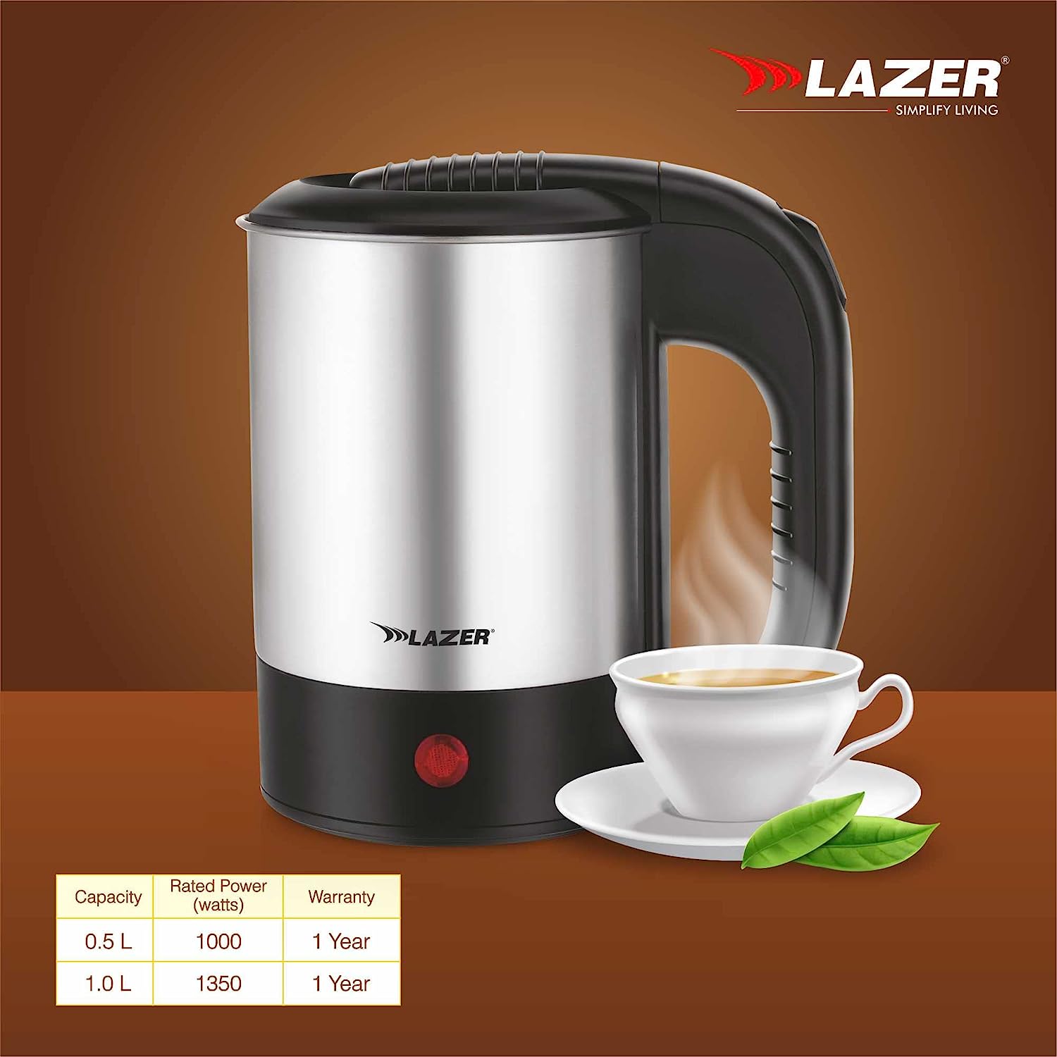 Lazer Hotpot 0.5liter 1000W Electric Kettle (Brushed steel)