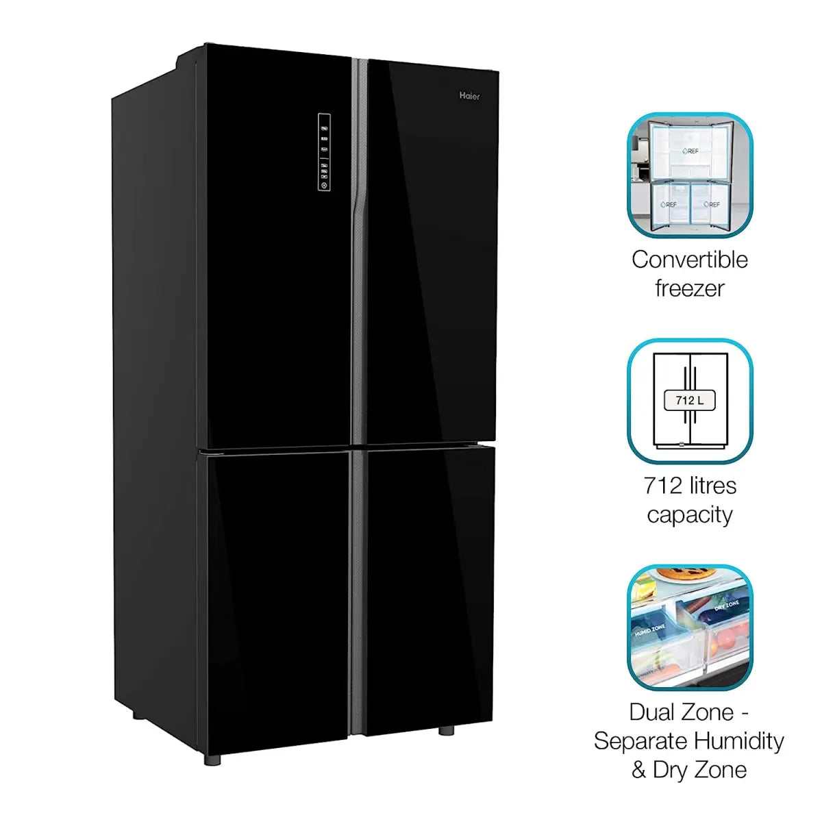 Haier 712 L Inverter Frost-Free Side-by-Side Refrigerator with Twin Inverter Technology (HRB-738BG, Black Glass)