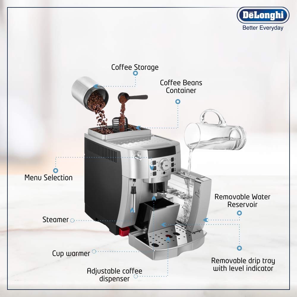 DELONGHI ECAM 22.110.SB 1450-வாட் சூப்பர் தானியங்கி மாக்னிஃபிகா எஸ்பிரெசோ காபி மேக்கர்
