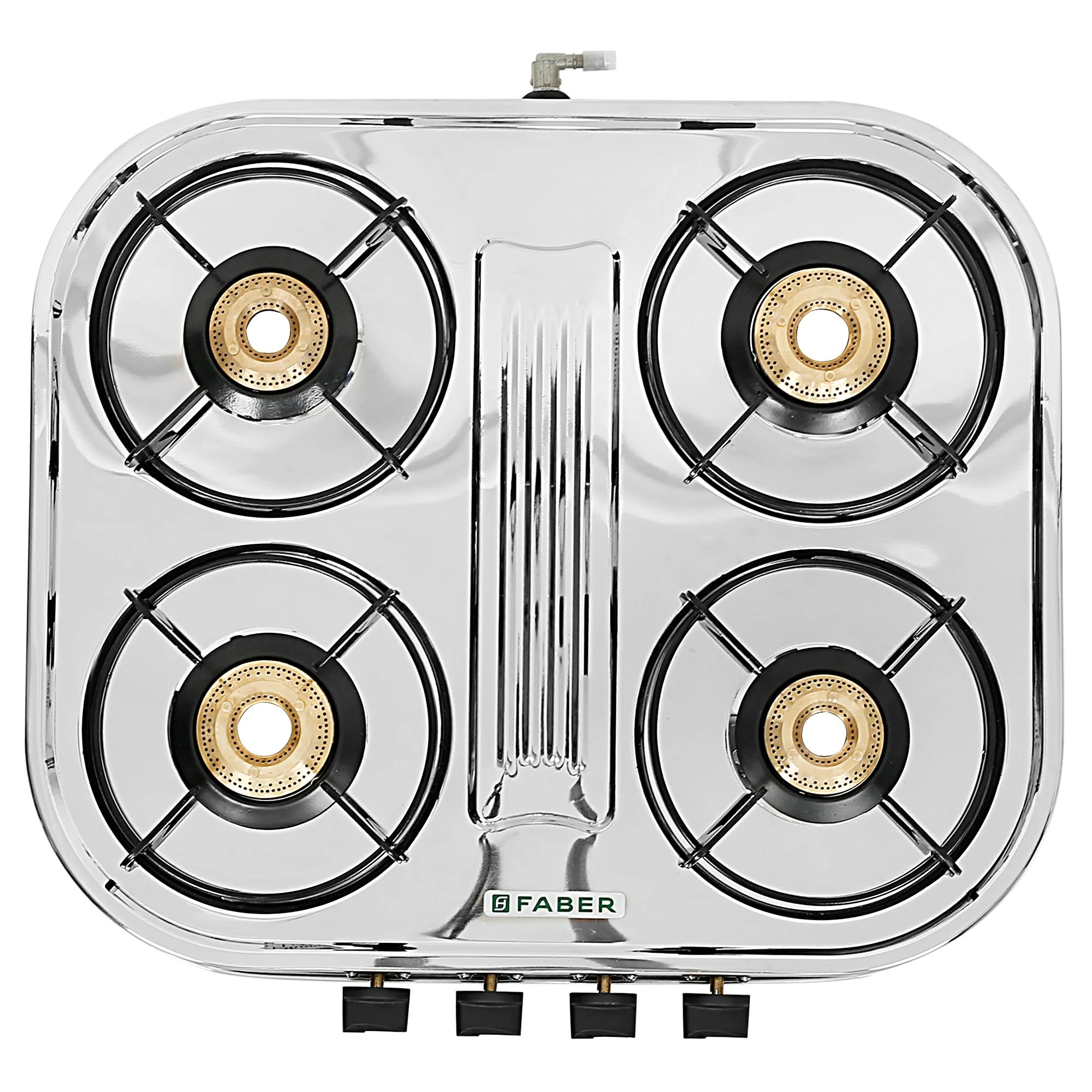 Faber high efficiency 4 Brass Burner gas stove|| Stainless Steel|| ISI Certified gas stove, Manual Ignition, (COOKTOP CRYSTAL 4BB SS) 2 year comprehensive warranty