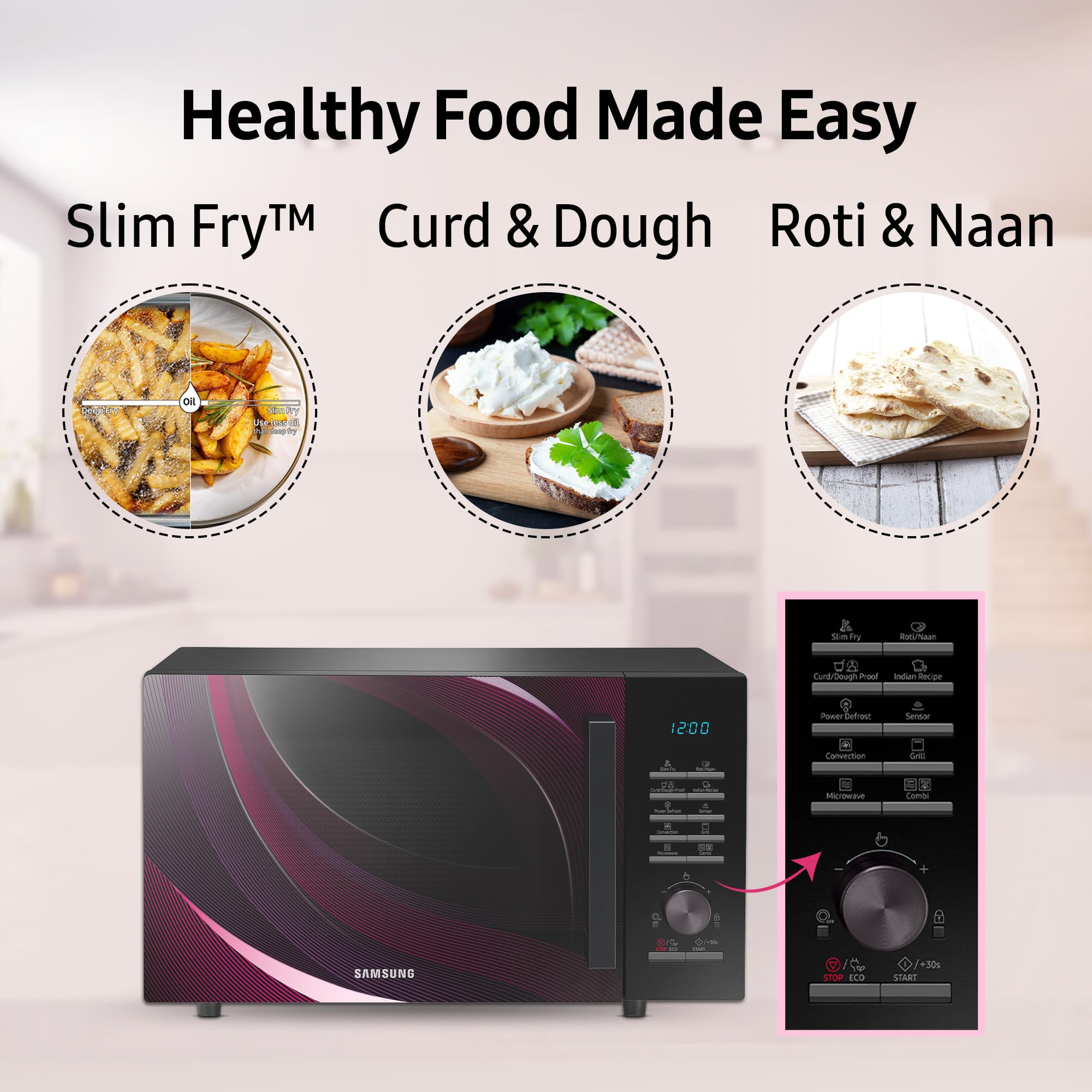 Samsung 28 L Slim Fry, Sensor Cook and Multi Split Convection Microwave Oven (MC28A5145VR/TL, Black and Pattern, 10 Yr warranty, Gift for Every Occasion)