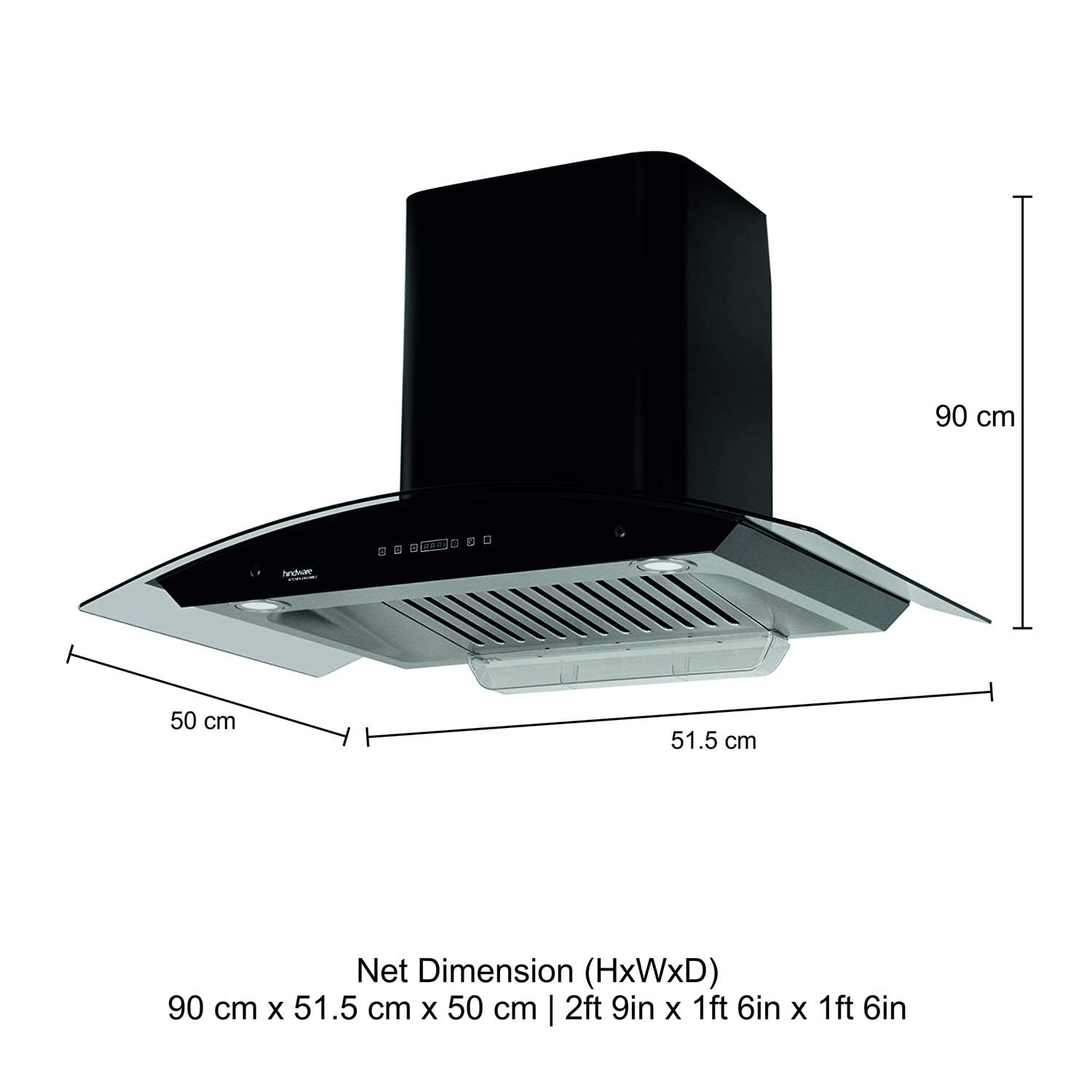 Hindware chimney Nevio 1200m3/h wall mounted auto clean with Baffle Filter - Black, 60 cm