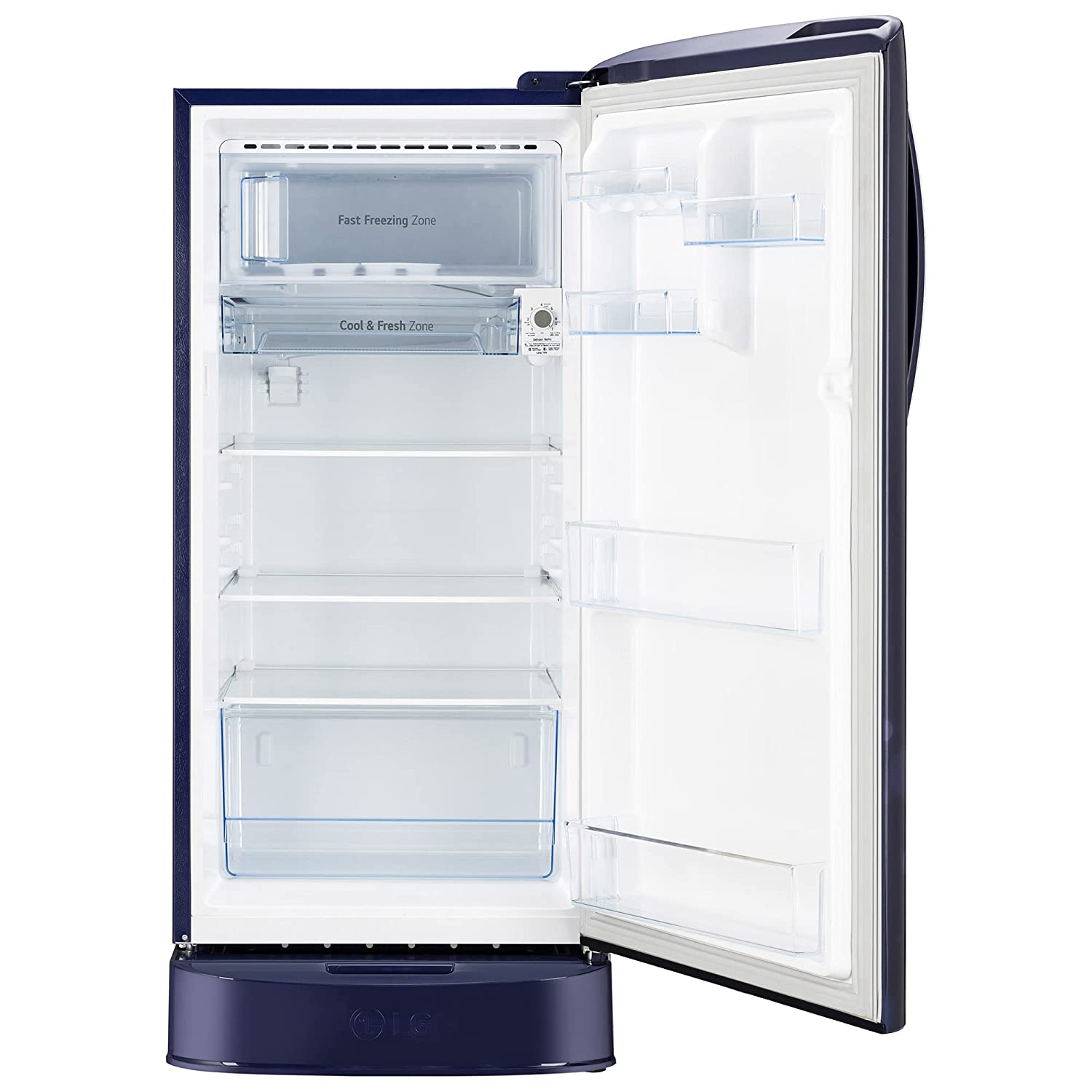 LG 204 L 5 Star Inverter Direct-Cool Single Door Refrigerator (GL-D211HBEZ, Blue Euphoria, Base stand with drawer & Fast Ice Making)