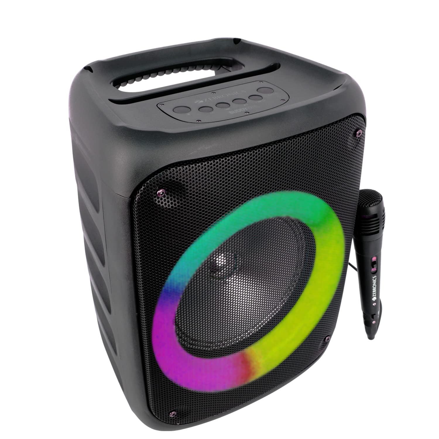 ZEBRONICS Zeb-Buddy 500 Portable Wireless Speaker with BT v5.0, 25W RMS Output, TWS, 20.3cm(8”) Driver, 5H Backup, USB, mSD, AUX, FM Radio and Built in Rechargeable Battery, Black