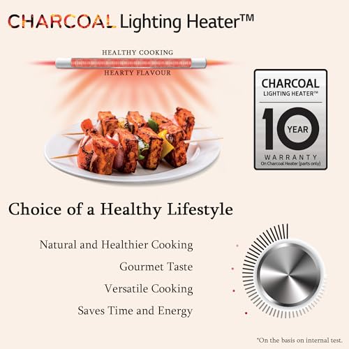 LG 28 L Charcoal Convection Healthy Microwave Oven (MJ2887BIUM, Black, Healthy Heart Recipes, Diet Fry, 360° Motorised Rotisserie & 10 Years of warranty on Charcoal Heater)