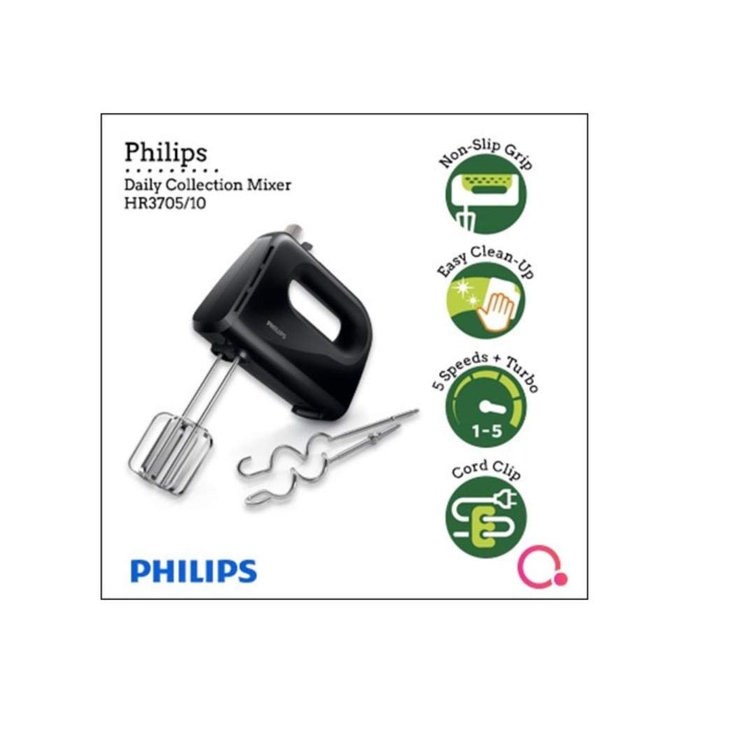 Philips Daily Hand Mixer 300W 5 Speed Black - HR3705/10