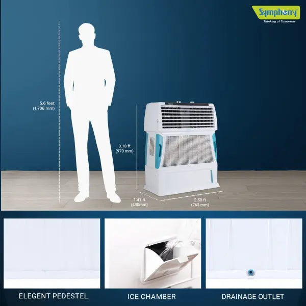 Symphony Touch 55 Personal Air Cooler with 4-Side Aspen Pads (55L, White)
