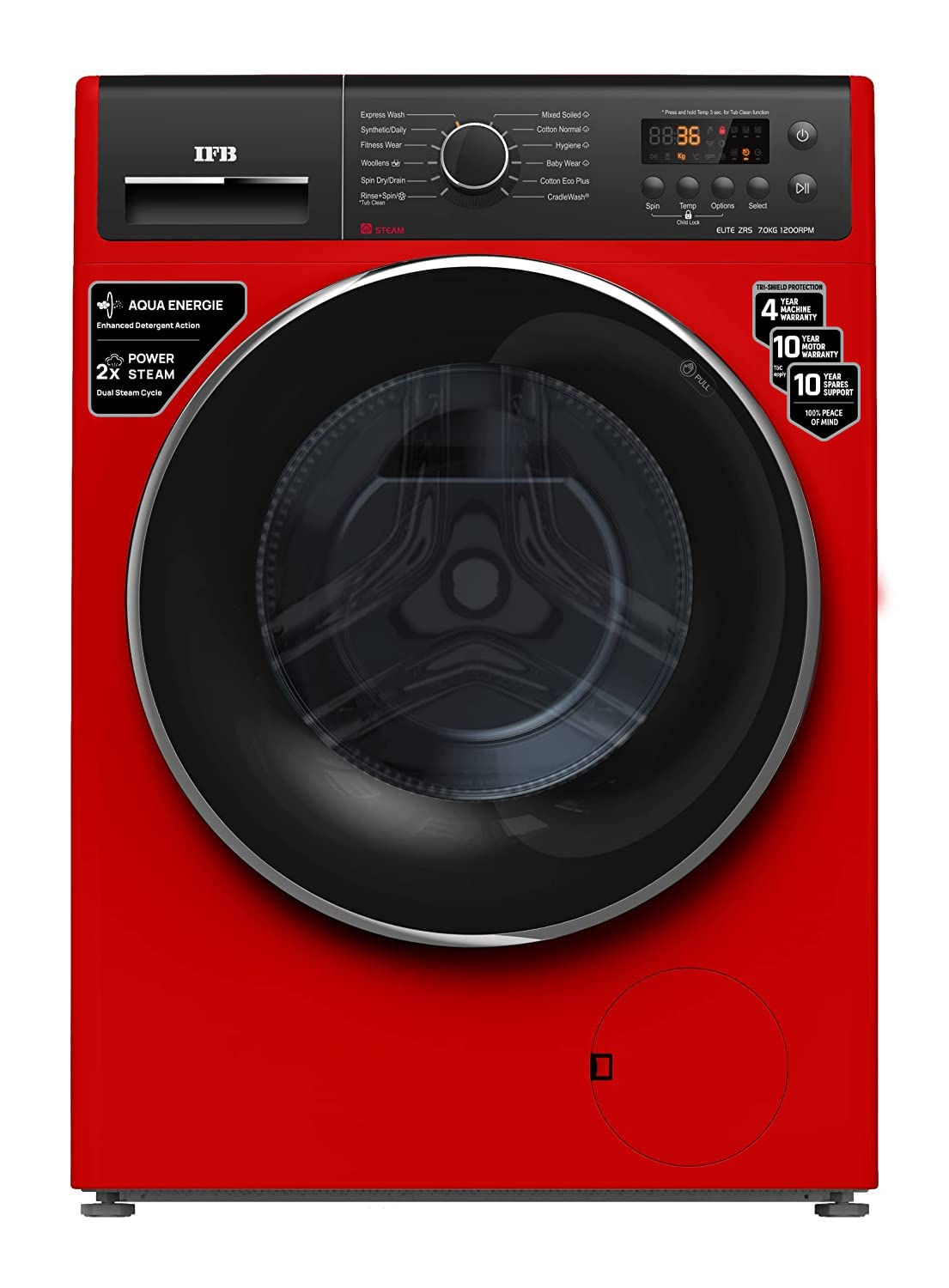 IFB 7 Kg 5 Star Front Load Washing Machine 2X Power Steam (ELITE ZRS 7012, Red, In-built Heater, 4 years Comprehensive Warranty)