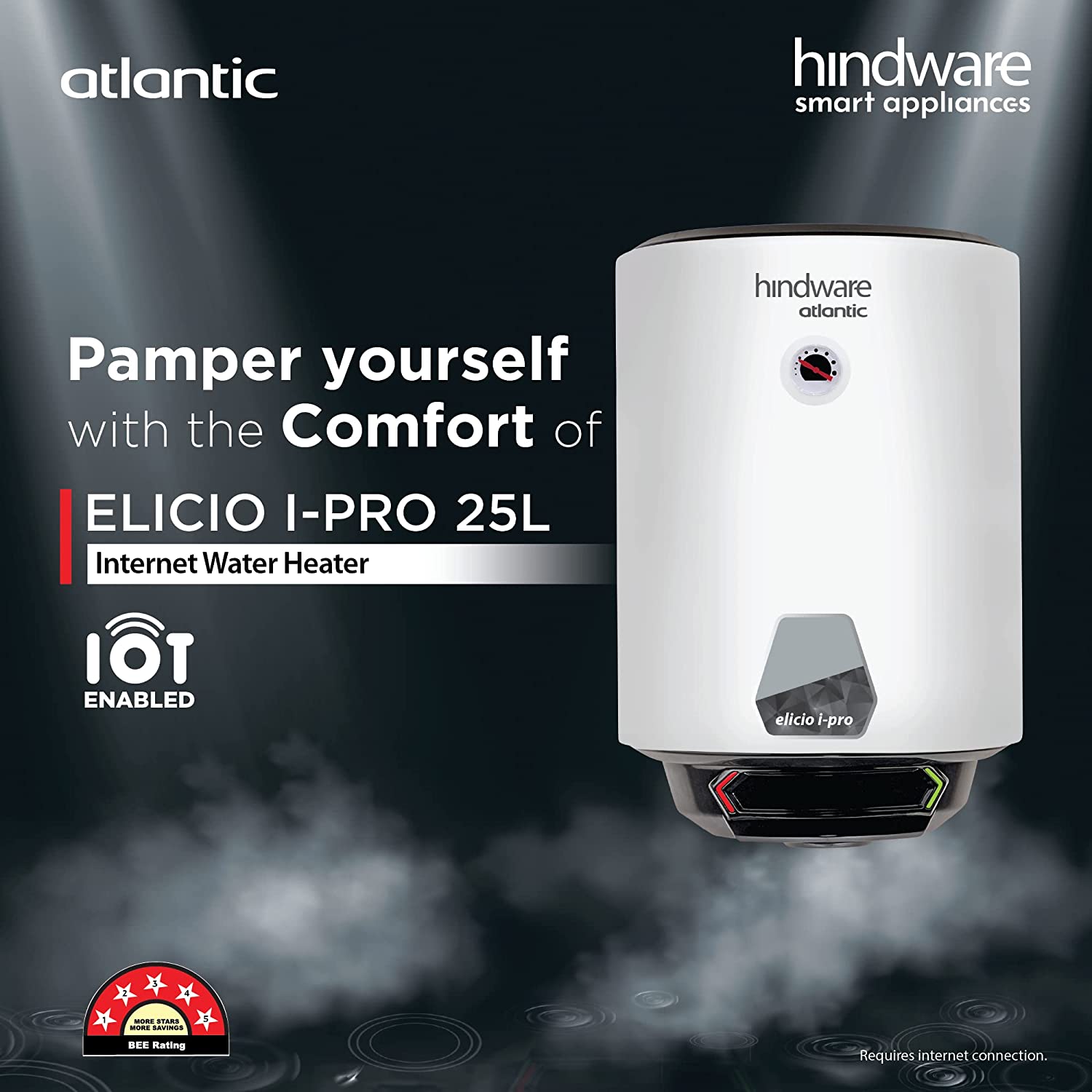 Hindware Atlantic Elicio Ipro 25 L Water Heater| 5-Star White