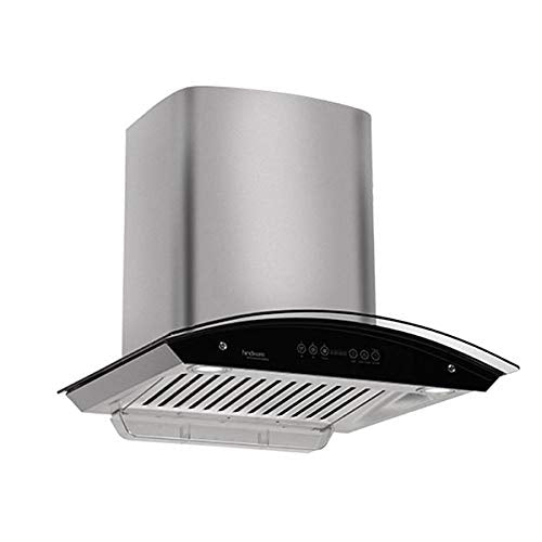 Hindware Oasis 60 Cm Wall Mounted Chimney For Kitchen, Auto Clean With Motion Sensor Control Black Hood 1200 M3/Hr (SS Baffle Filter, Touch Control)