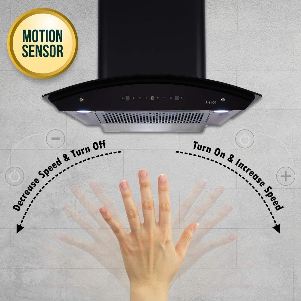 Elica 60 cm 1200 m3/hr Filterless Auto Clean Chimney with Free Kit (WDFL 608 HAC MS NERO, MS Control, Black)