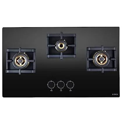 Elica Hob 3 Burner Auto Ignition Glass Top - 2 Mini Triple Ring and 1 Double Ring Brass Burner (FLEXI PRO FB 3B 75 MT DX)