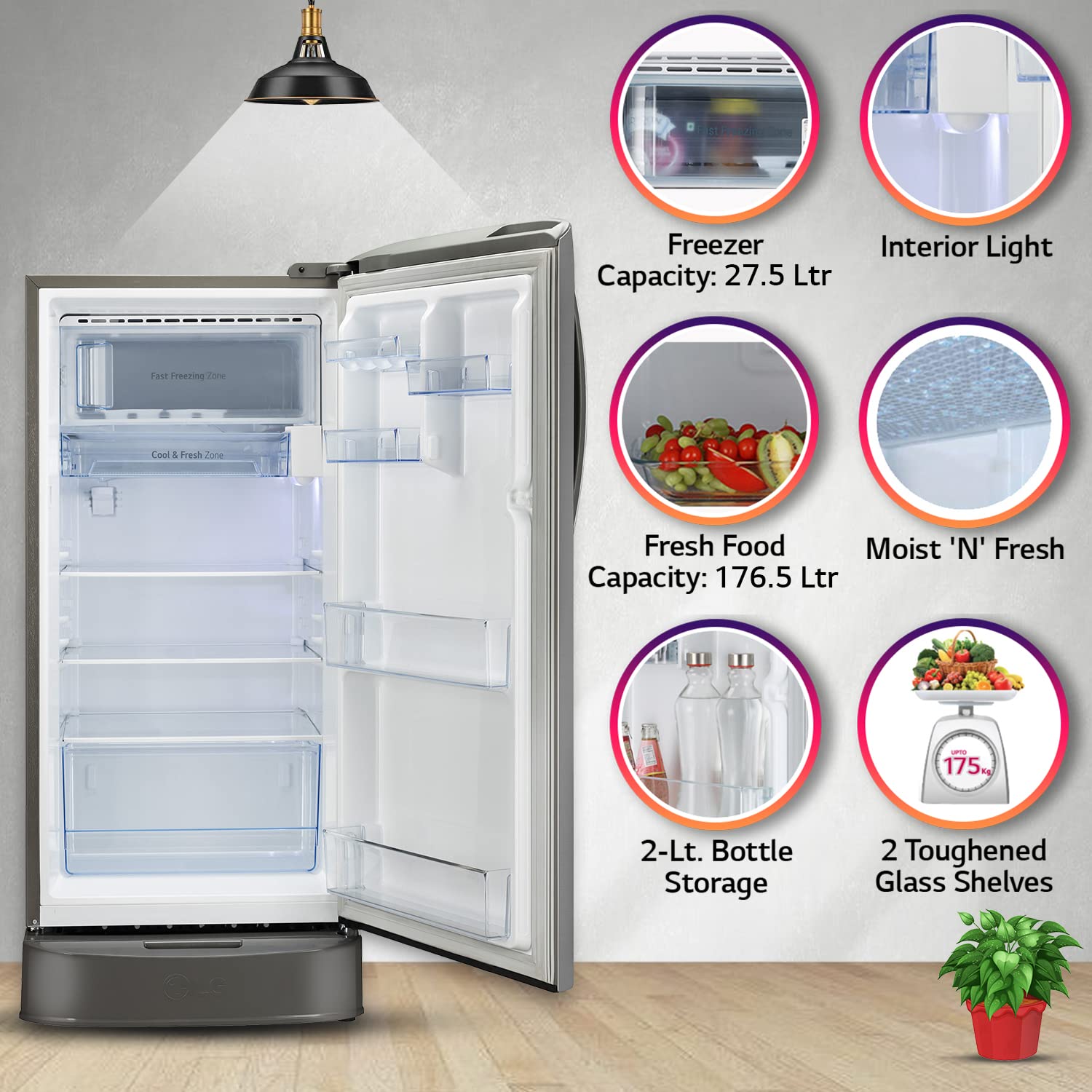 LG 204 L 4 Star Refrigerator GL-D211CPZY ‎Shiny Steel