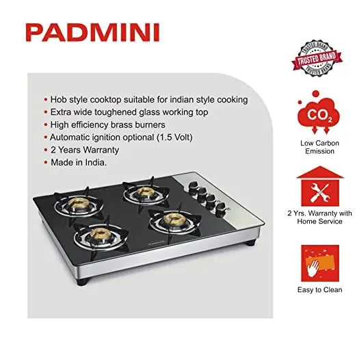 Padmini Four Burner Gas Stove - CS 4 GT HS Auto
