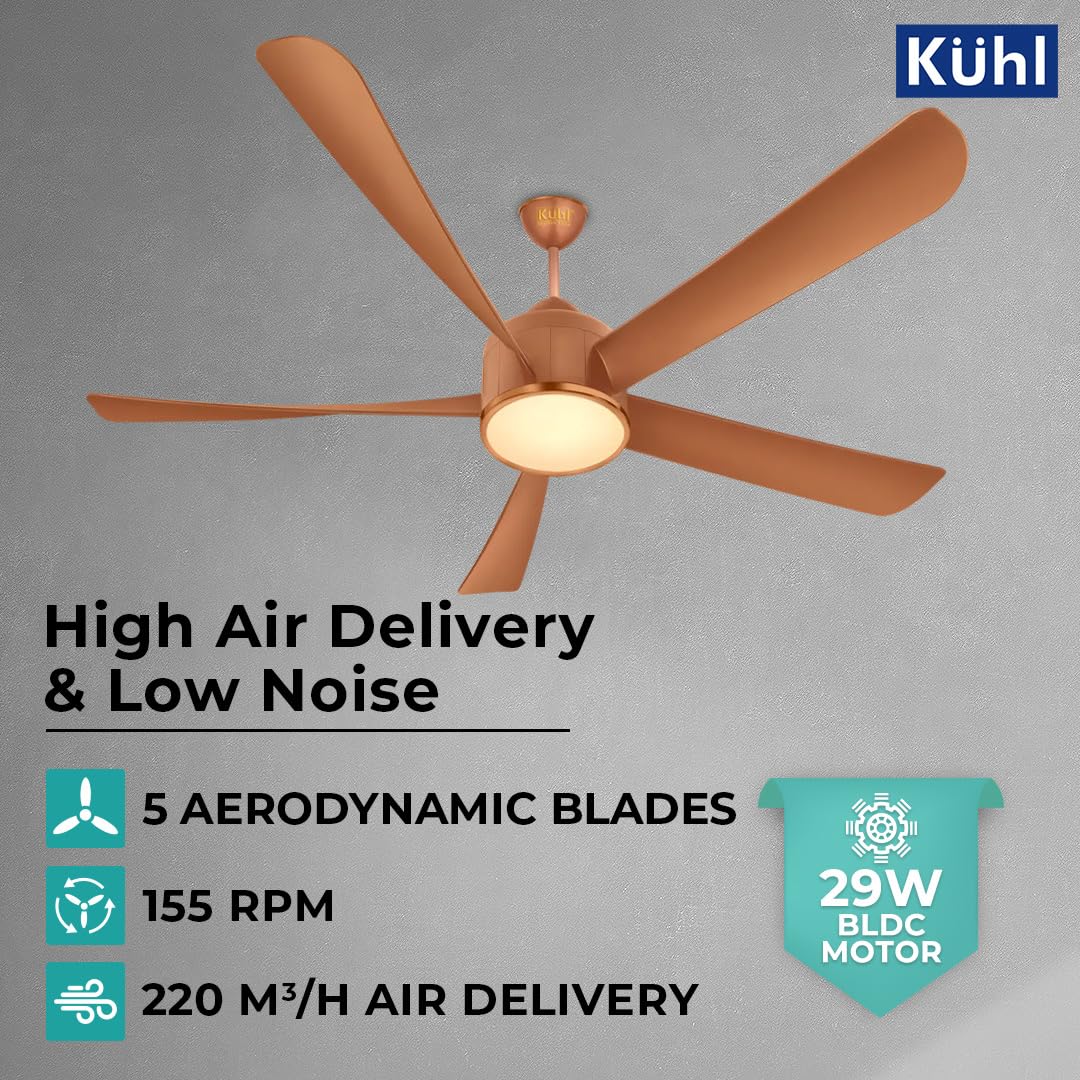 KUHL Platin D5 1200mm Stylish Power Saving BLDC Ceiling Fan with Remote | Down Light | 29W | 5 Star | Low Noise | IoT – Operate via Mobile & Alexa | Reverse Mode | Free Installation | Copper