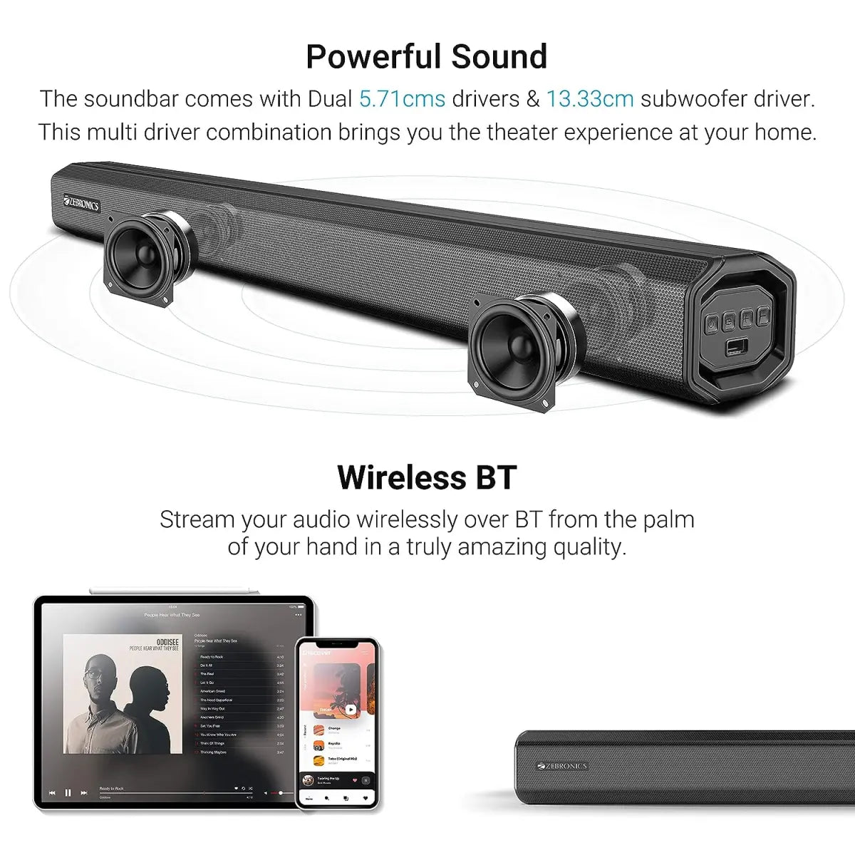 ZEBRONICS Zeb-JUKEBAR 3901, 80W Multimedia soundbar with subwoofer Supporting Bluetooth, HDMI(ARC), Coaxial in, AUX, USB and Remote Control (Black)