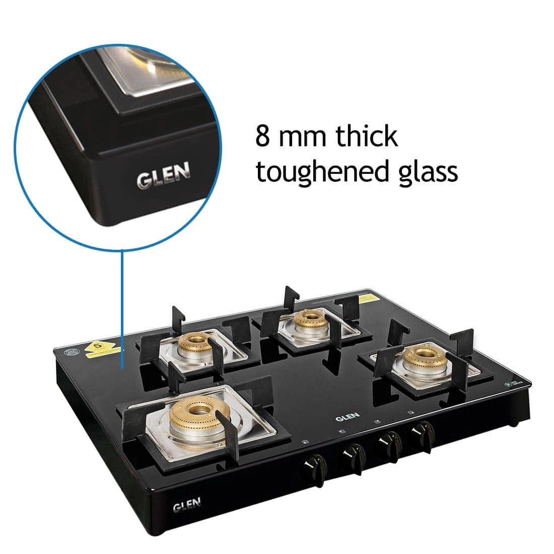 Glen SQ BL Forged Brass 4 Burner Glass Cooktop, Black
